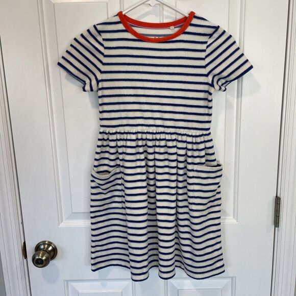 Boden Girls Navy White Dress Terry Cloth Dress Size 8 Stripes Cover Up - Picture 1 of 7